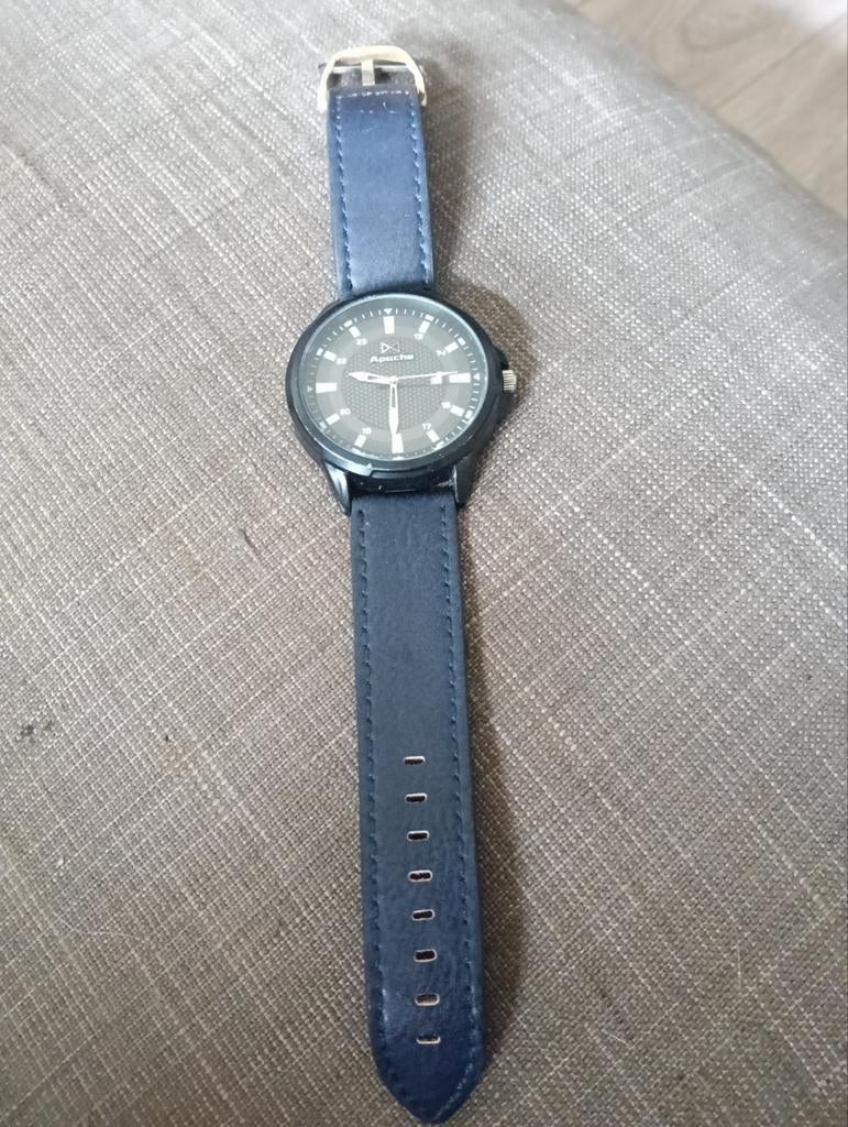 Stijlvol herenhorloge met blauwe leren band, Sieraden, Tassen en Uiterlijk, Horloges | Heren, Overige merken, Overige materialen