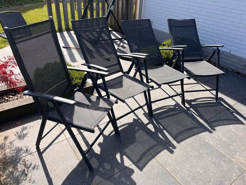 4x Presto Vasto standenstoelen met 4x Hartman kussens, Tuin en Terras, Tuinstoelen, Ophalen, Zo goed als nieuw, Aluminium, Inklapbaar