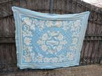 Vintage wollen deken, lichtblauw met bloemenpatroon, Gebruikt, Vierkant, Ophalen of Verzenden, Vintage, Retro, Klassiek
