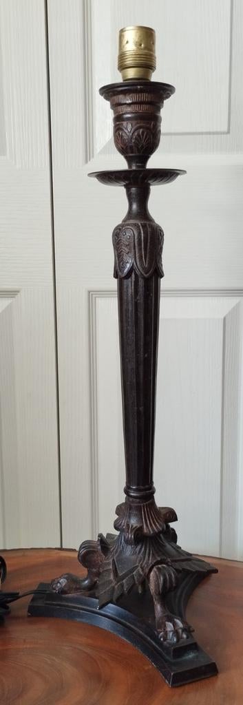 Antieke bronzen kandelaar gemaakt tot een lampenvoet, Ophalen of Verzenden, Koper of Brons