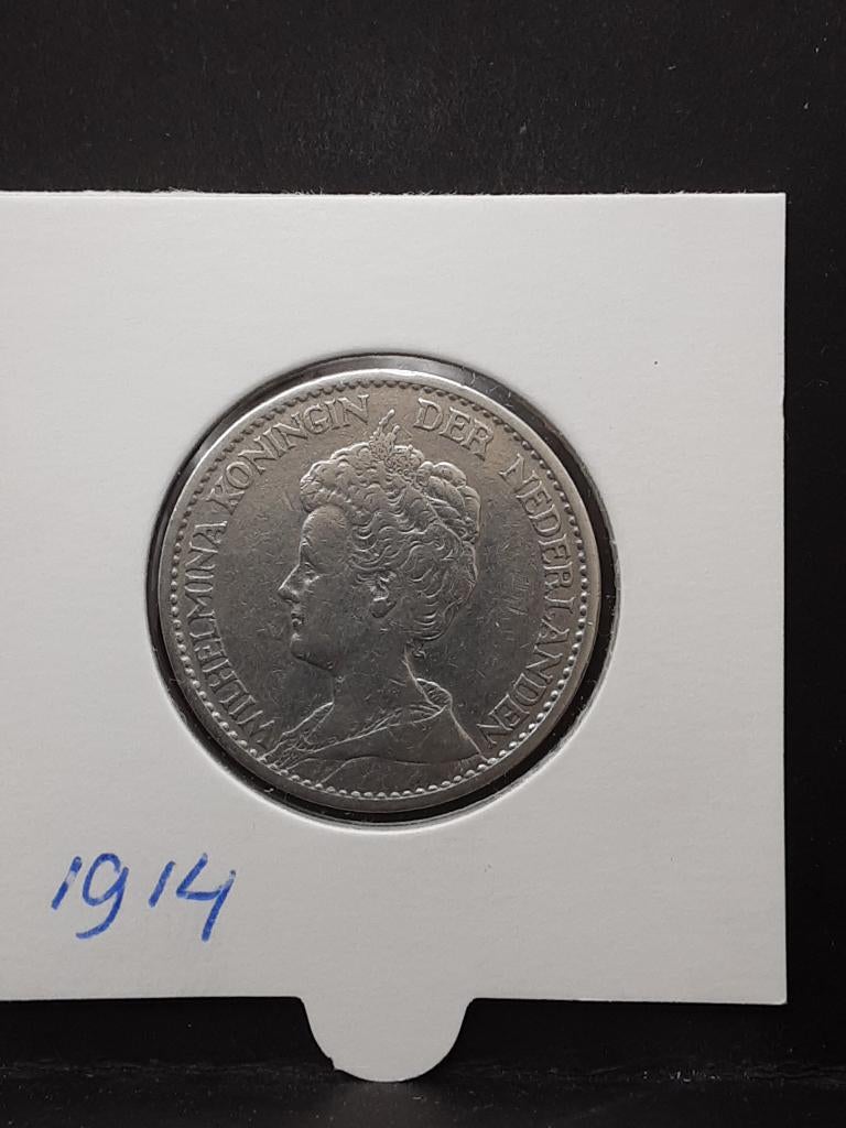 1 gulden 1914 Koningin Wilhelmina, Postzegels en Munten, Munten | Nederland, 1 gulden, Zilver, Ophalen of Verzenden, Koningin Wilhelmina