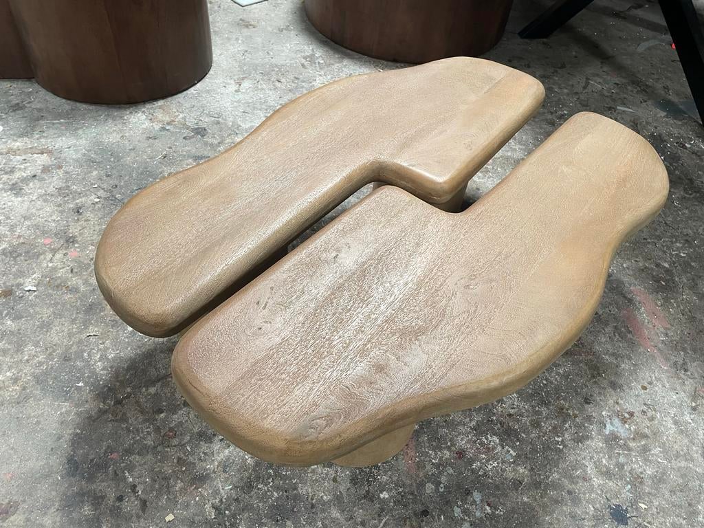 Salontafel organische vorm set yuo massief mango hout 80x100, Ophalen, 100 tot 150 cm, Nieuw, 50 tot 100 cm