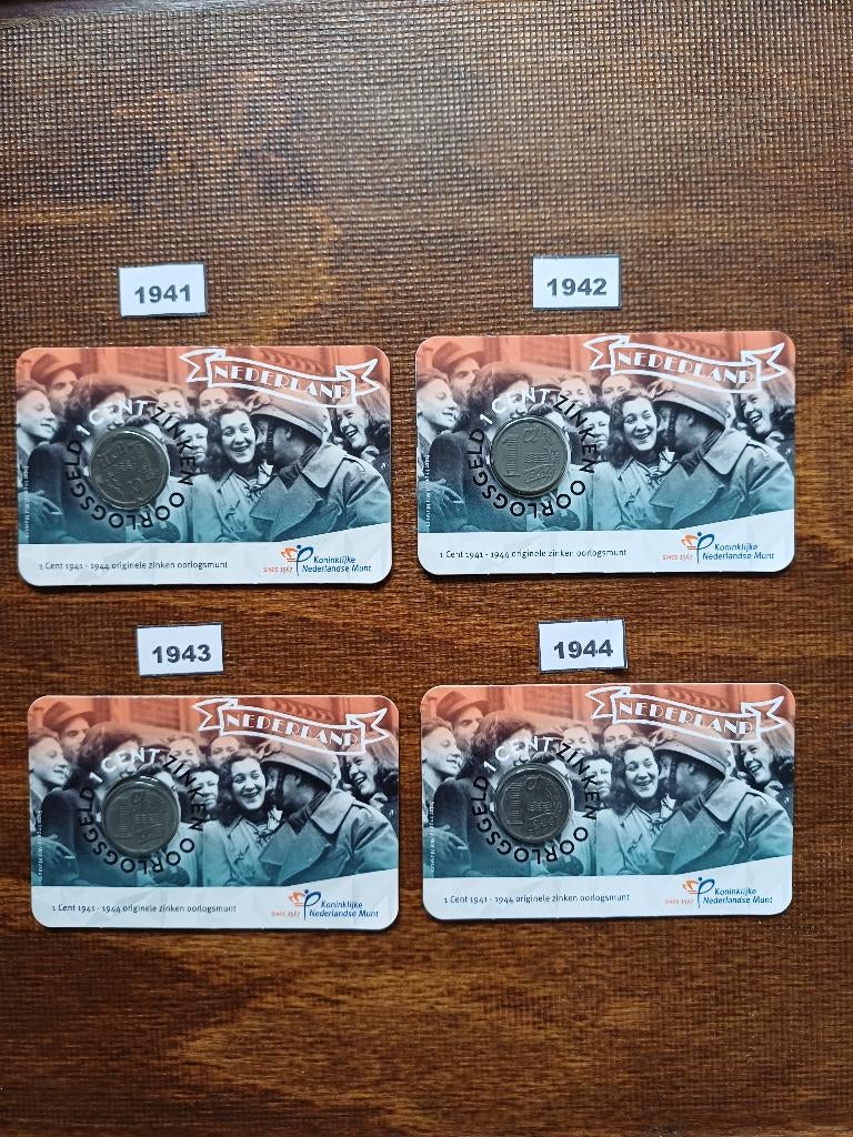 75 Jaar bevrijding Zinken cent 1941 t/m 1944 (2020)., Ophalen of Verzenden, Koningin Wilhelmina, 1 cent, Setje