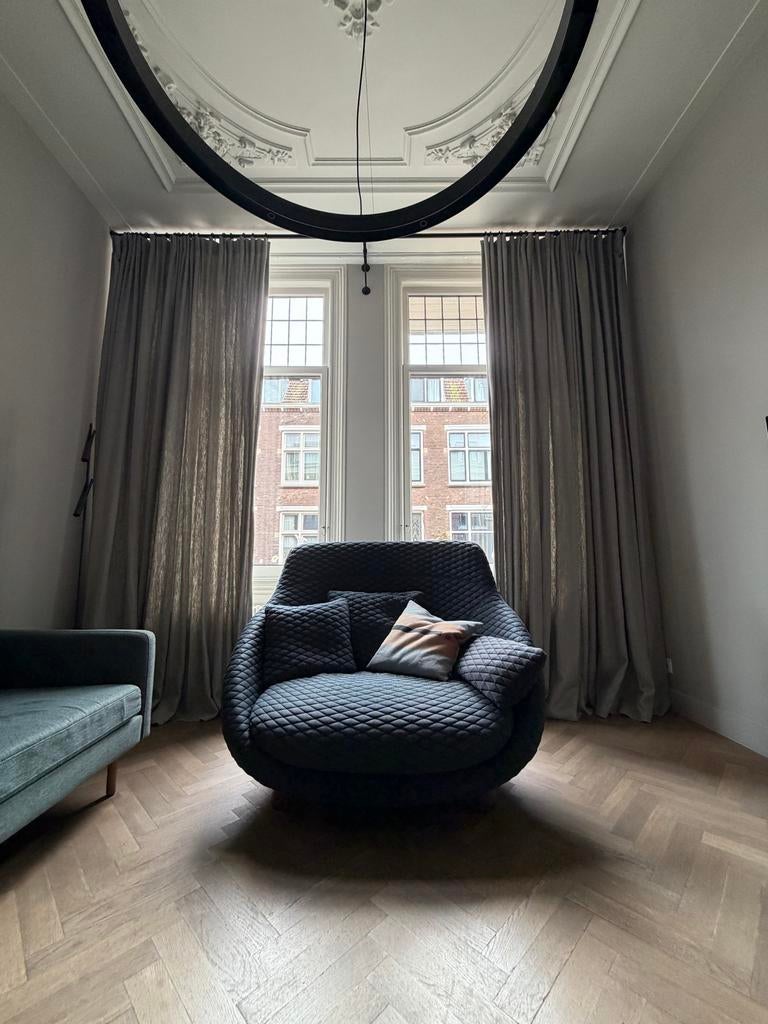 Warm Grijze Linnen Gordijnen 310h x 350b, Ophalen, 200 cm of meer, Zo goed als nieuw, 200 cm of meer