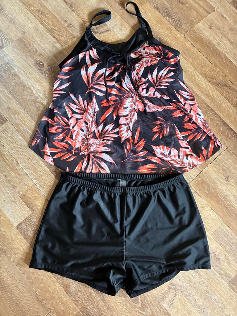 Tankini set met tropische print en zwemshort maat 48, Ophalen of Verzenden, Nieuw, Zwart, Overige typen