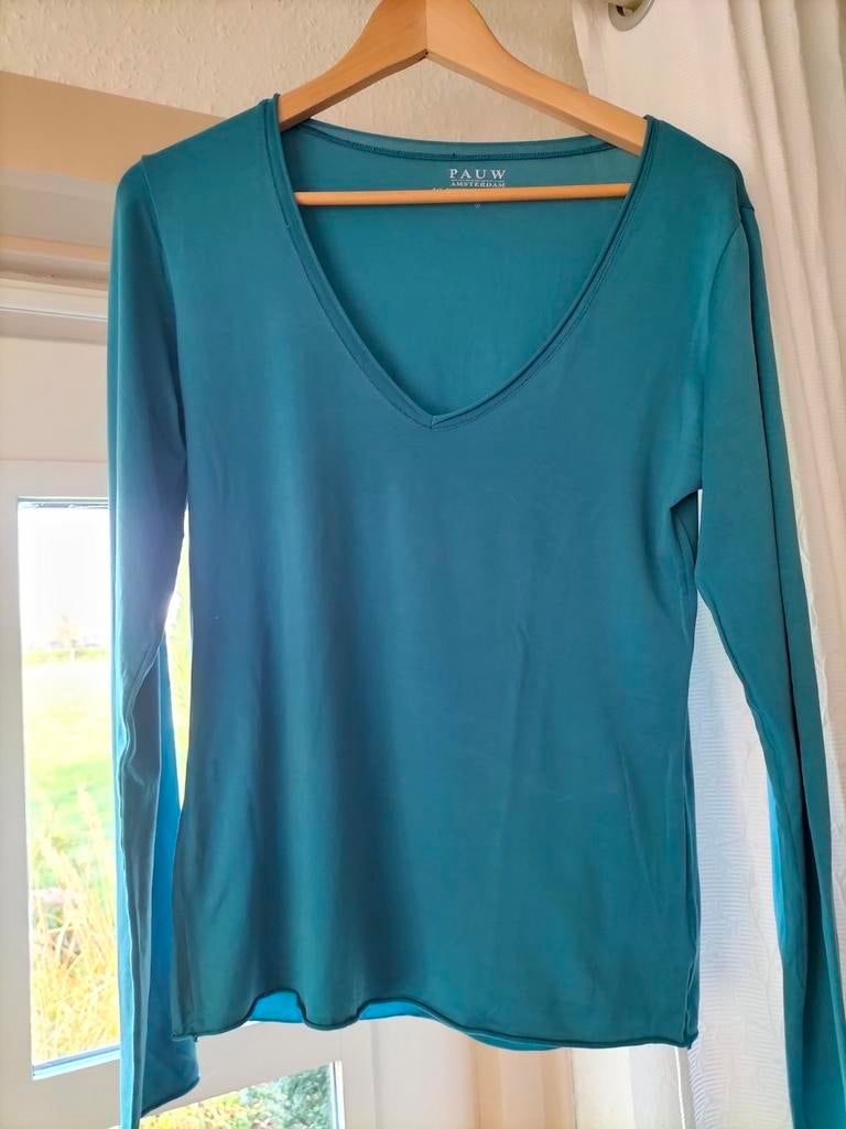 Blauwgroene tencel top van Pauw, Kleding | Dames, Tops, Zo goed als nieuw, Maat 38/40 (M), Overige kleuren, Zonder mouw, Ophalen