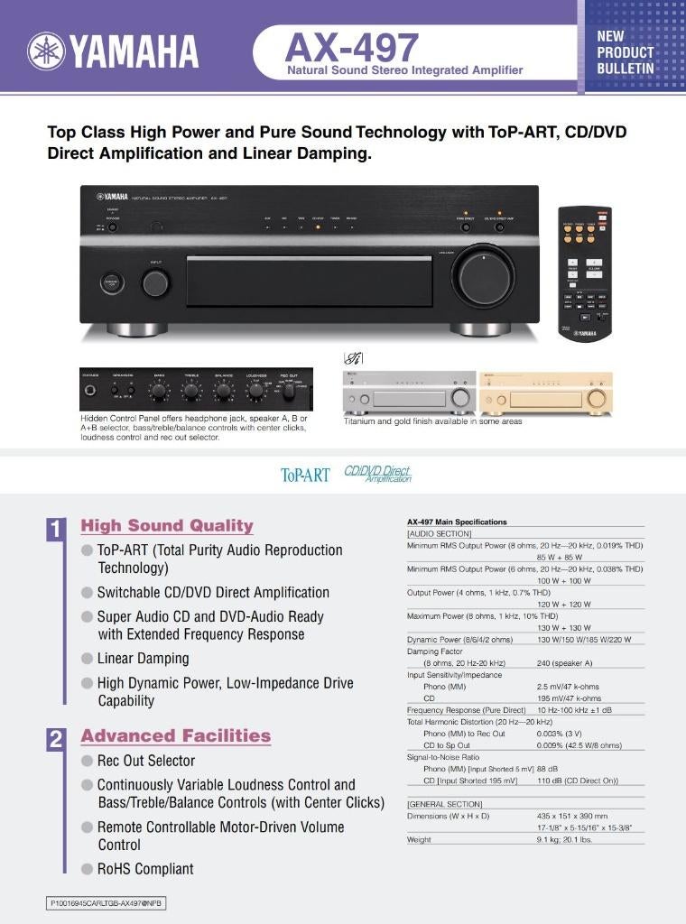 Yamaha AX-497 stereo versterker+Logitech Bluetooth receiver, Audio, Tv en Foto, Versterkers en Receivers, Ophalen, Nieuw, 60 tot 120 watt