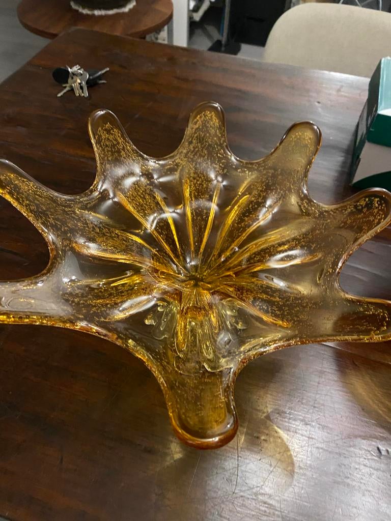 Vintage Amber Glazen Fruitschaal / Decoratieve Schaal, Ophalen of Verzenden