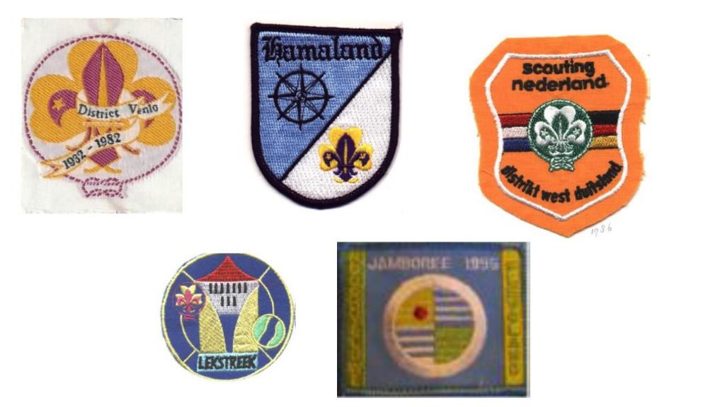 gezocht district insignes, Verzamelen, Scouting, Verzenden, Zo goed als nieuw, Embleem, Speld of Insigne
