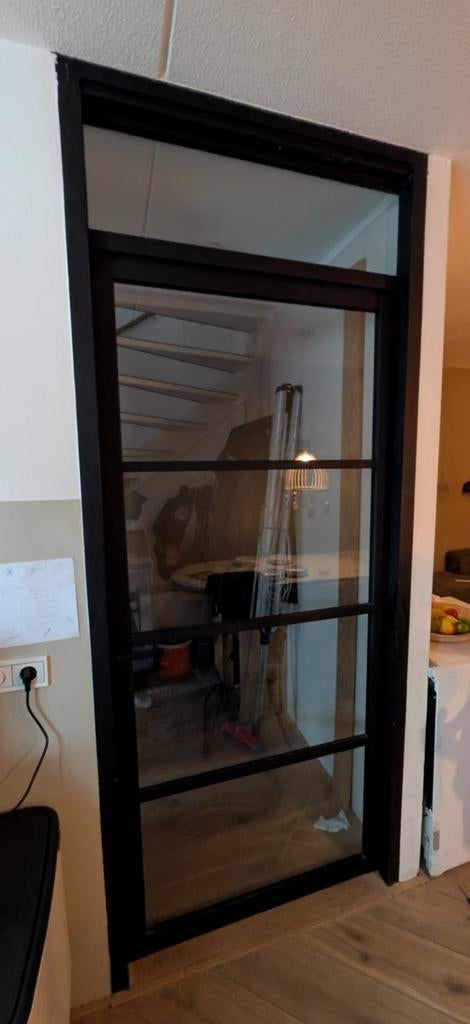 Zwarte Binnendeur 4 ramen in, Doe-het-zelf en Verbouw, Deuren en Horren, Gebruikt, Binnendeur, 200 tot 215 cm, 80 tot 100 cm, Glas