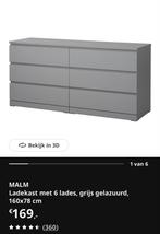 IKEA MALM Ladekast met 6 laden, grijs gelazuurd, Huis en Inrichting, Kasten | Ladekasten, Gebruikt, 5 laden of meer, 150 tot 200 cm