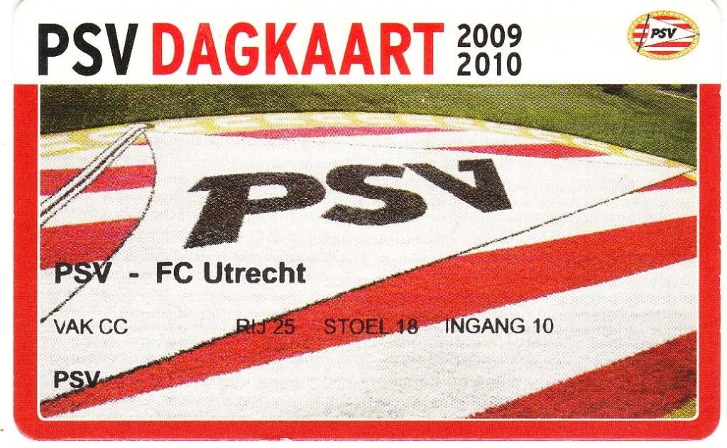 Dagkaart PSV FC Utrecht 2009 2010, Ophalen of Verzenden, Gebruikt, PSV, Overige typen