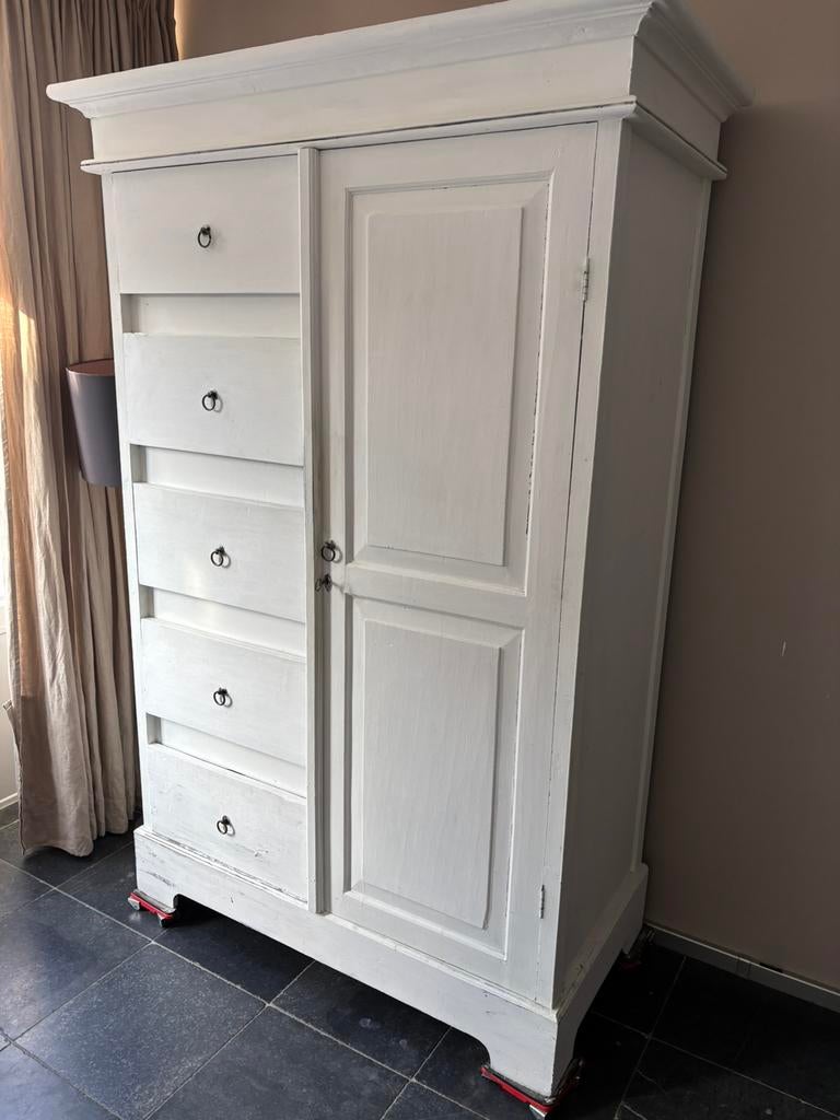 Vintage kast Wit, Ophalen, Gebruikt, 200 cm of meer, Eikenhout