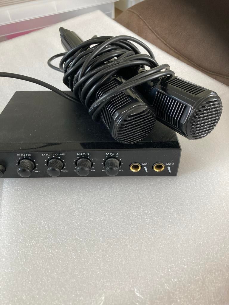 Karaoke mixer met twee microfoons, Ophalen of Verzenden, Gebruikt, Complete set