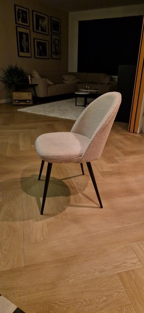 6x Beige Bouclé Eetkamerstoelen, Ophalen, Overige kleuren, Zo goed als nieuw, Vijf, Zes of meer stoelen