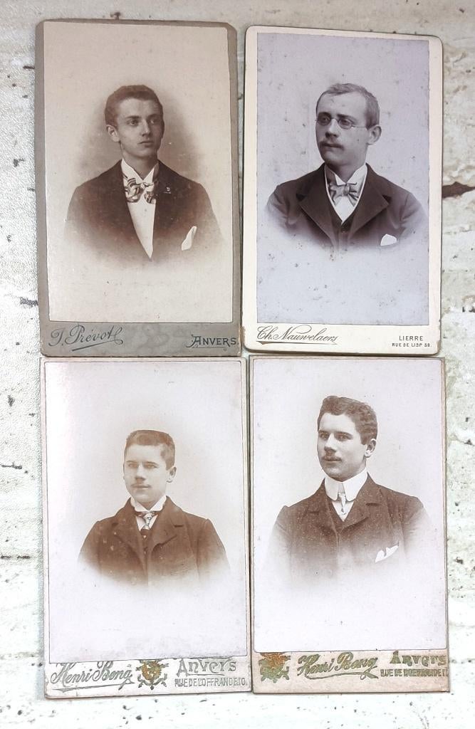 4 CDV Carte de Visite met jonge mannen diverse fotografen, Verzamelen, Foto's en Prenten, Foto, Ophalen of Verzenden, Zo goed als nieuw