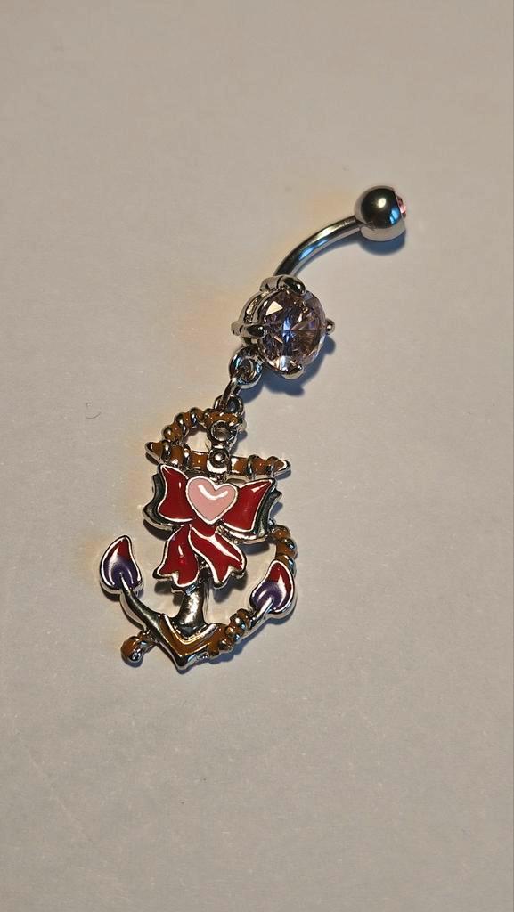 Anker Navelpiercing met Strass, Sieraden, Tassen en Uiterlijk, Piercings, Zo goed als nieuw, Navelpiercing, Staal, Met strass