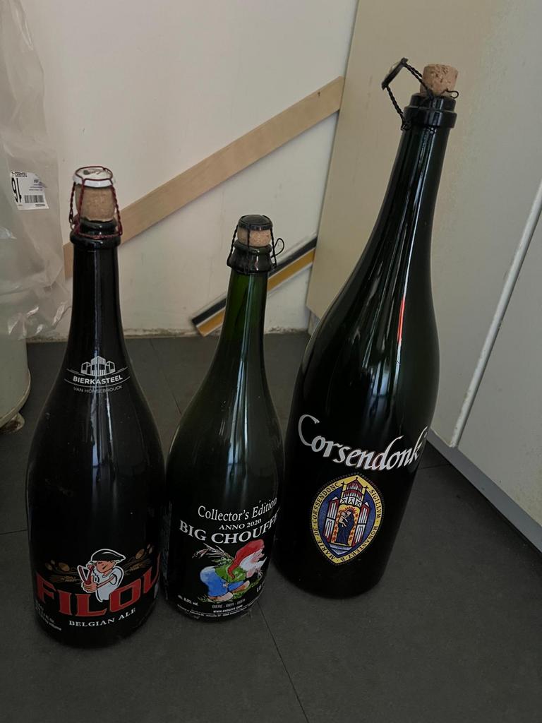 Bierflessen - Groot - 3 st. (La Chouffe, Filou, Corsendonck), Ophalen, Gebruikt, Flesje(s), Overige merken