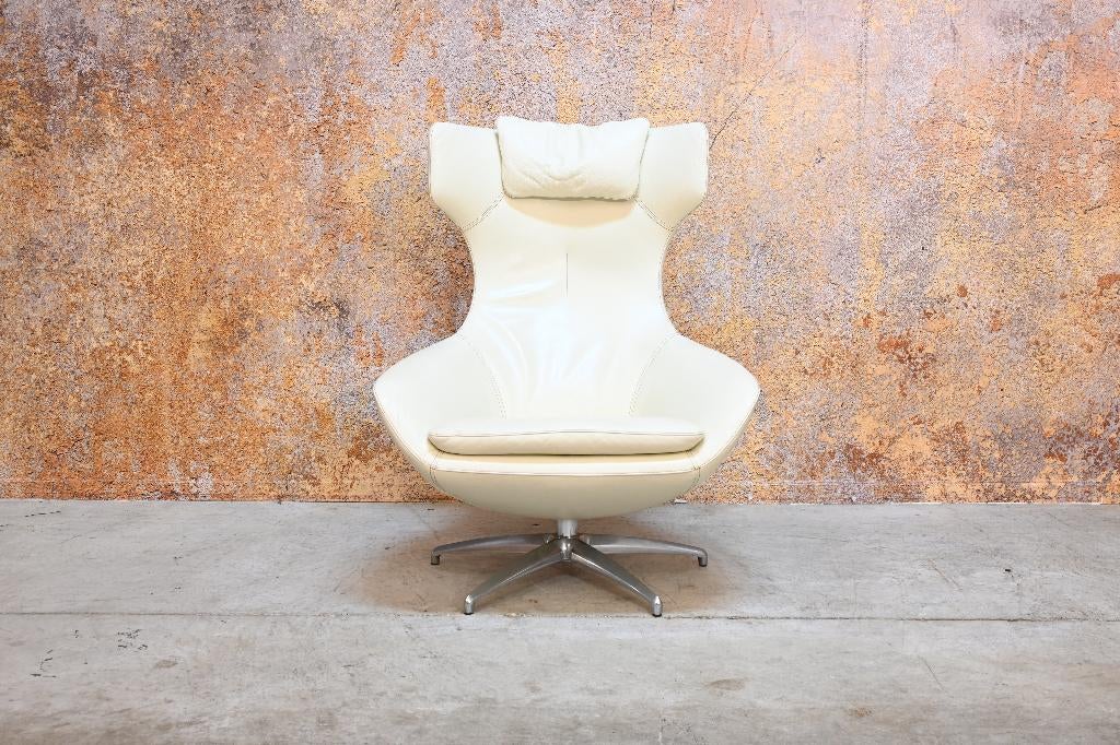 ZGANieuw witte leren Leolux Caruzzo design draaifauteuil