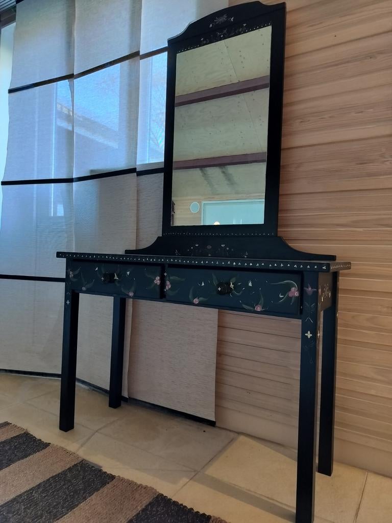 Handgeschilderde kaptafel met afneembare spiegel, Gebruikt, 100 tot 150 cm, Folklore, Hindelooper, Hout