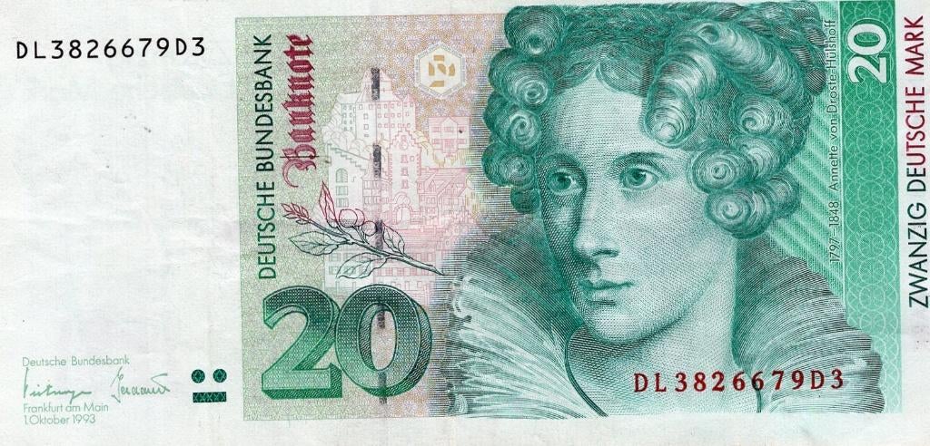 Bankbiljet:  Duitsland, 20 Mark, 1993, Postzegels en Munten, Bankbiljetten | Europa | Niet-Eurobiljetten, Verzenden, Duitsland