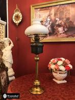 Groot brocante olielamp art deco messing, brons, Ophalen of Verzenden