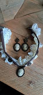 Steampunk ketting en oorbellen, Overige materialen, Hangers, Bruin, Nieuw