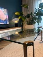 Peter Ghyczy T24 Pioneer salontafel messing & glas jaren ’70, Huis en Inrichting, Tafels | Salontafels, Gebruikt, 100 tot 150 cm