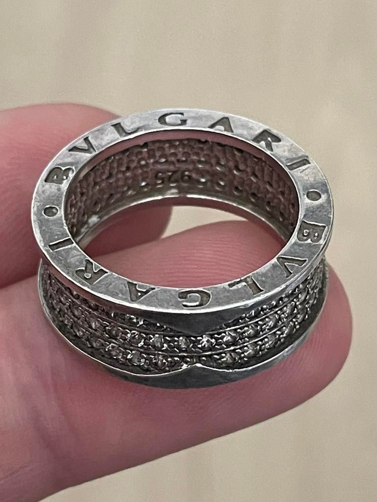 Zilveren vintage bvlgari ring met zirkonia’s, Met kristal, 18 tot 19, Gebruikt, Ophalen of Verzenden