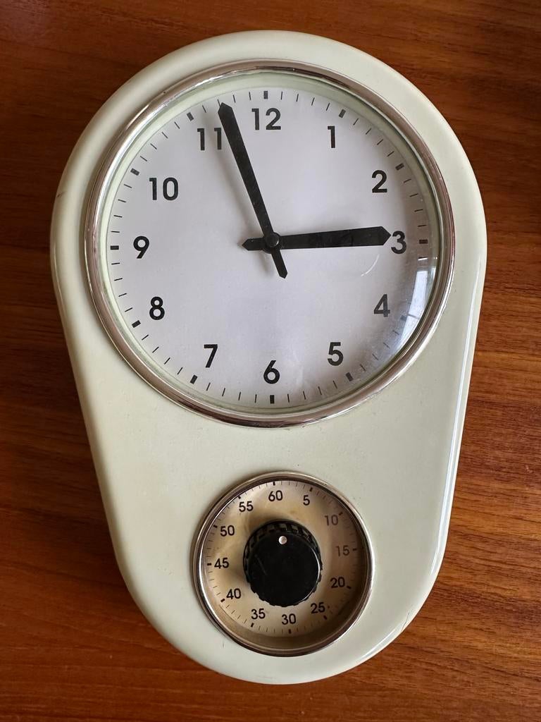 Vintage Keukenklok met Timer, Huis en Inrichting, Woonaccessoires | Klokken, Ophalen of Verzenden, Gebruikt, Analoog, Wandklok
