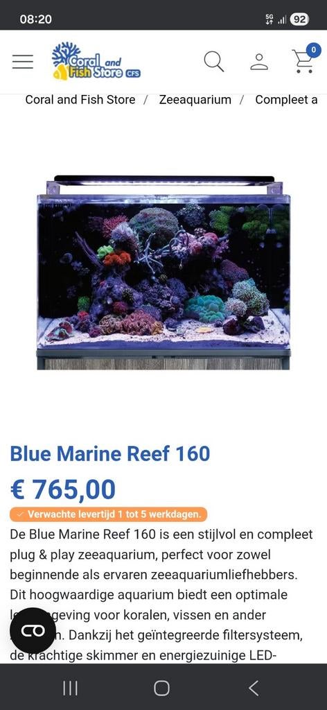 Blue Marine reef 160, Dieren en Toebehoren, Vissen | Aquaria en Toebehoren, Ophalen, Zo goed als nieuw, Leeg aquarium
