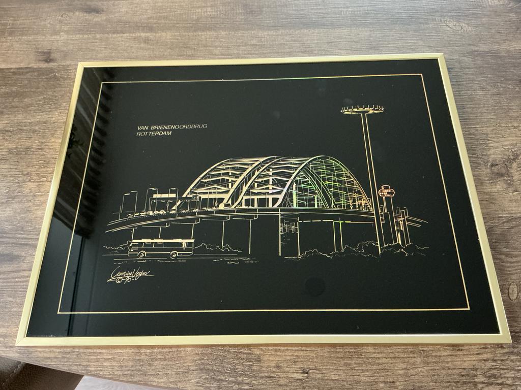 Laser Print Van Brienenoordbrug Rotterdam, Antiek en Kunst, Kunst | Etsen en Gravures, Overige technieken, Ingelijst, Stadsgezicht