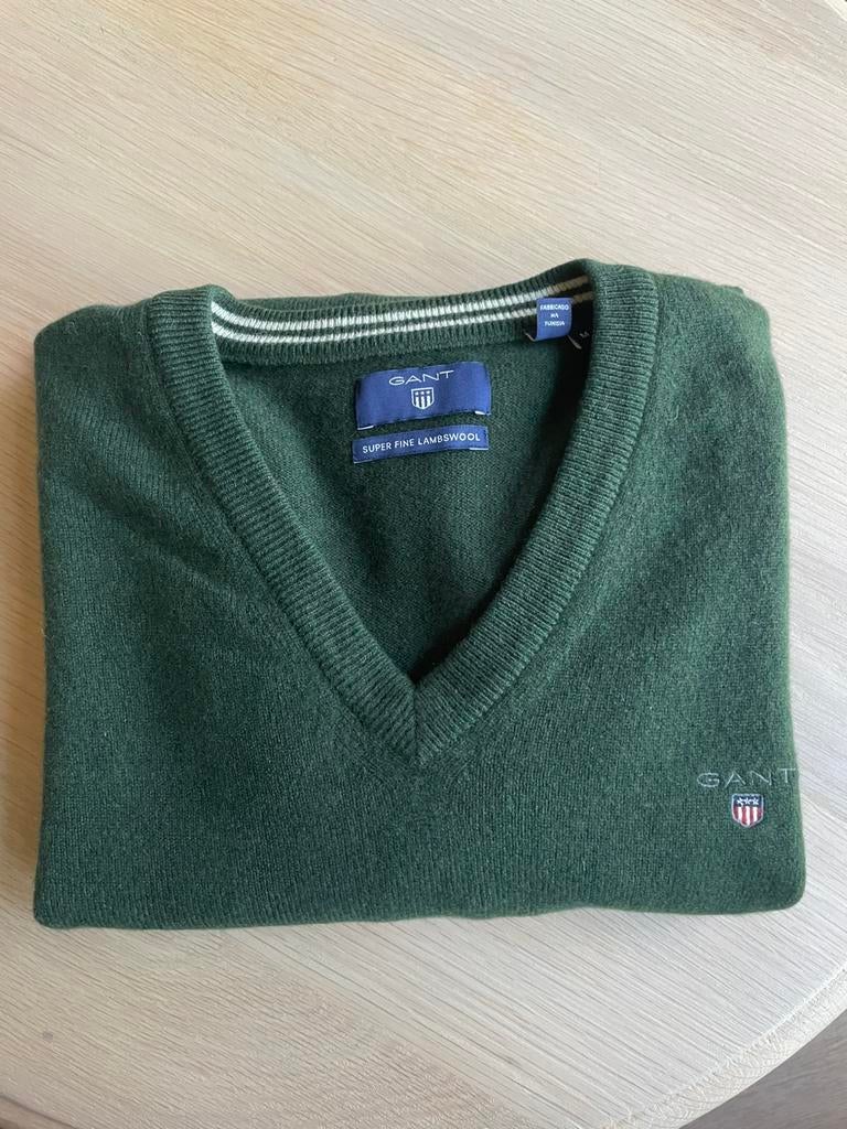 100% lamswollen V hals trui GANT, Kleding | Heren, Truien en Vesten, Ophalen of Verzenden, Zo goed als nieuw, Maat 48/50 (M), Groen