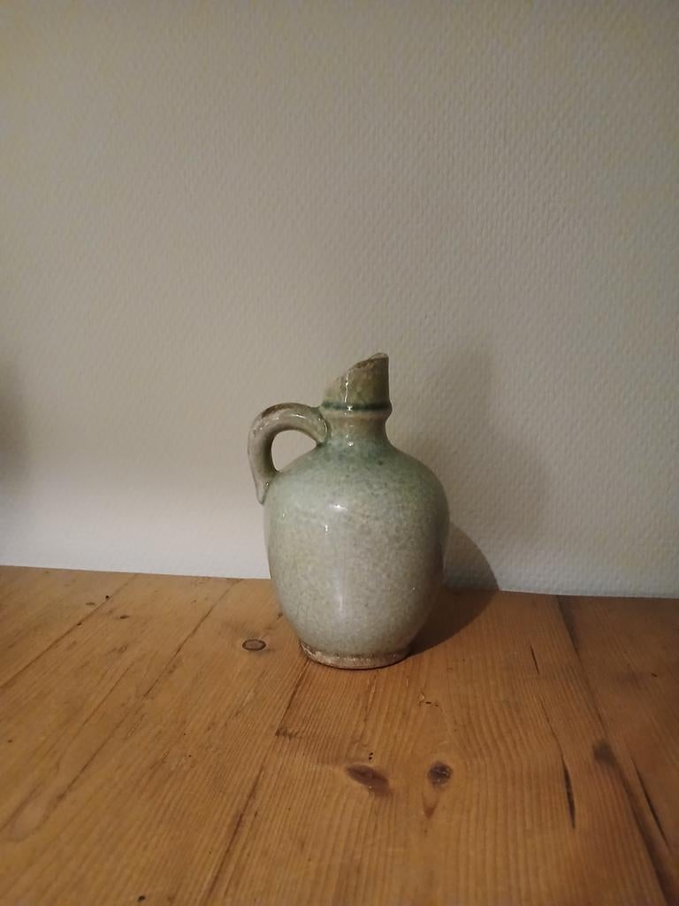 Landelijke aardewerken kruik - Groen geglazuurd, Antiek en Kunst, Ophalen of Verzenden