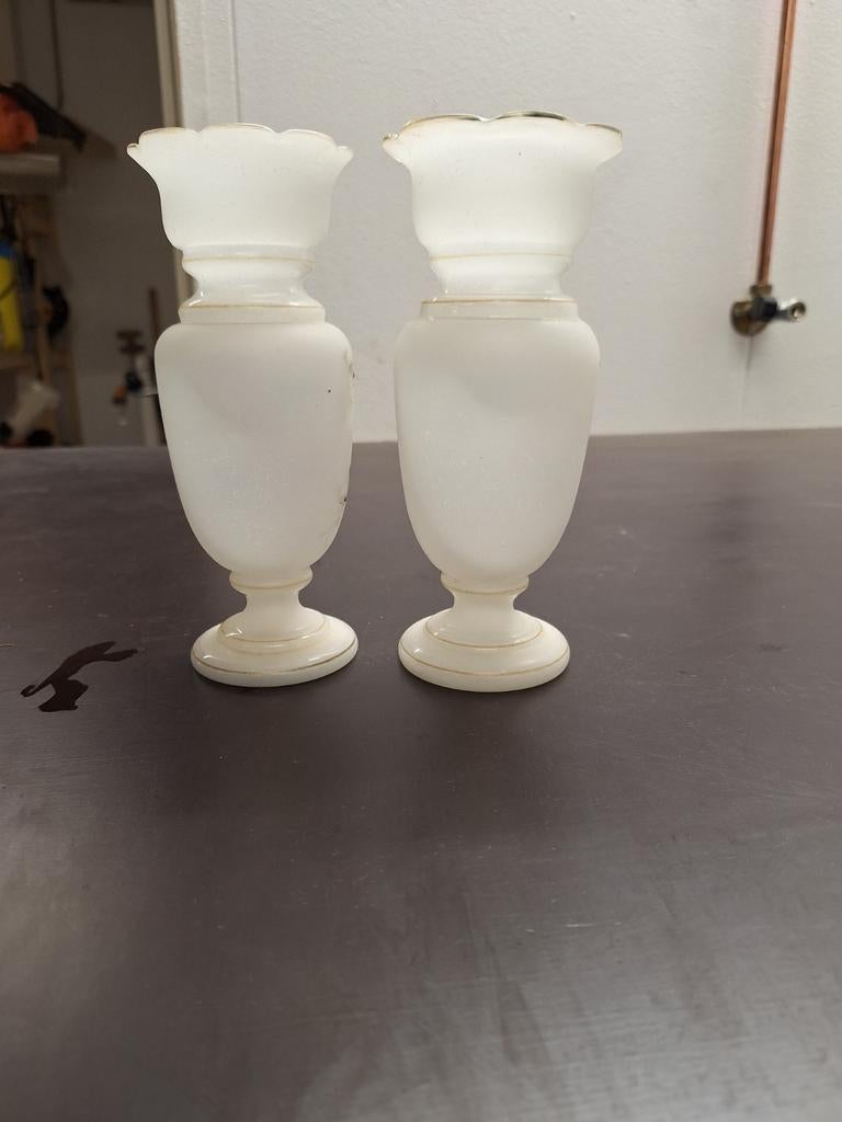 2 handgeschilderde opaline bristol vazen, Ophalen of Verzenden