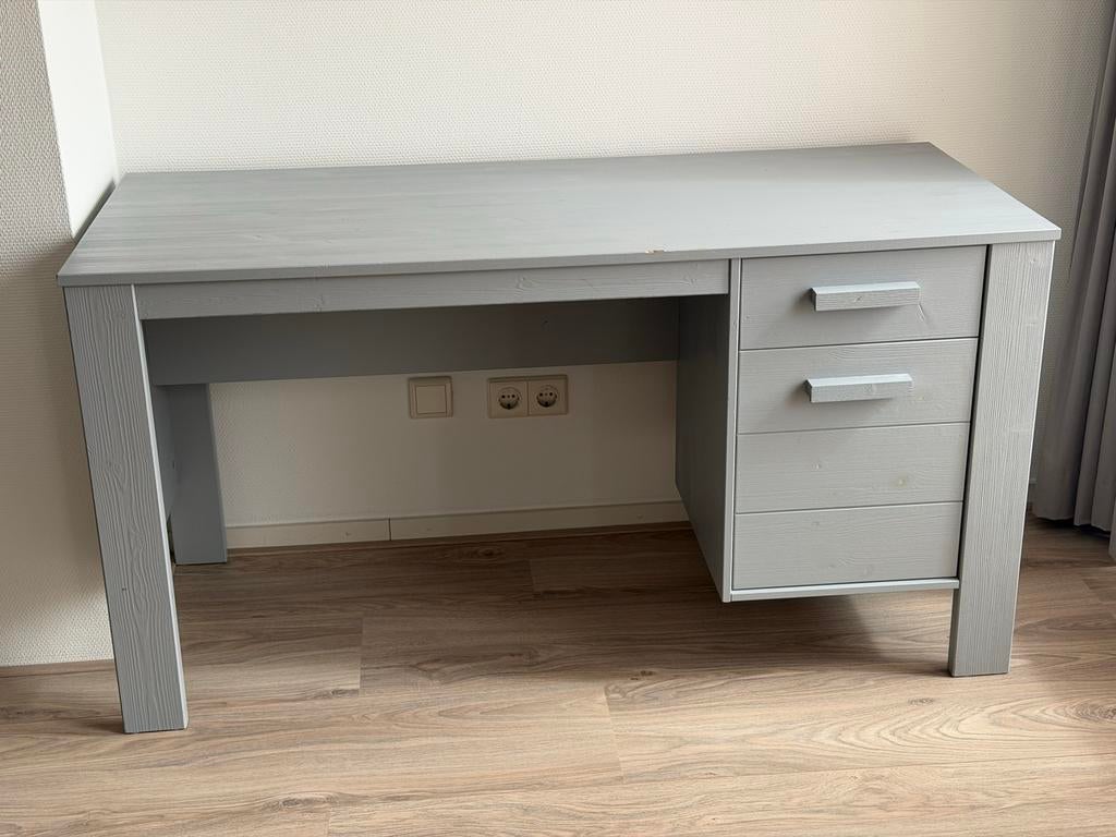 Grijs Woood bureau Dennis met lade en kastje, Ophalen, Gebruikt, Overige merken, Grijs