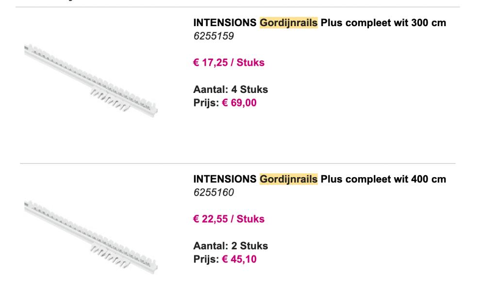 Gordijnrails nieuw in de verpakking, Ophalen, Wit, Nieuw, 200 cm of meer