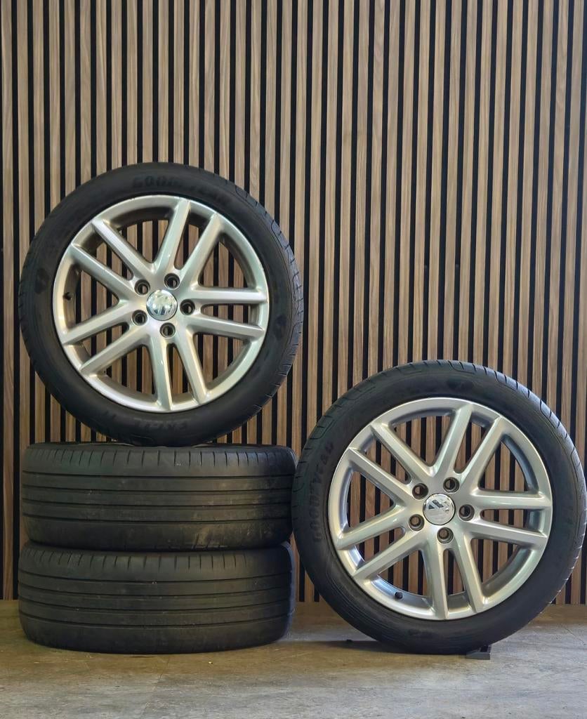17" Orig Volkswagen Golf Velgen+Banden 5x112 Caddy Touran, Gebruikt, Banden en Velgen, 17 inch, Personenwagen
