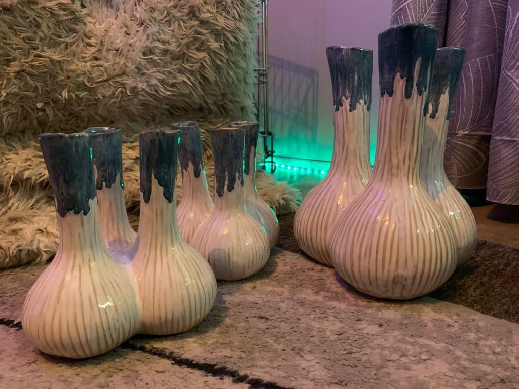 Knoflookbol vazen, Huis en Inrichting, Woonaccessoires | Vazen, Overige kleuren, Ophalen of Verzenden, Minder dan 50 cm, Glas