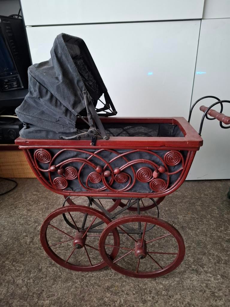 Antieke poppenwagen - decoratie - stof, metaal, hout, Ophalen, Gebruikt, Overige typen