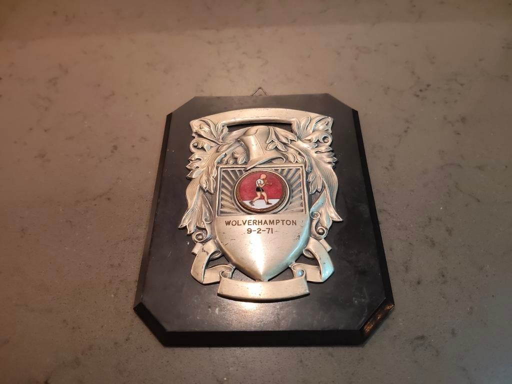schildje Wolverhampton 9-2-71, bokser, boxer, plaquette, Antiek en Kunst, Curiosa en Brocante, Ophalen of Verzenden