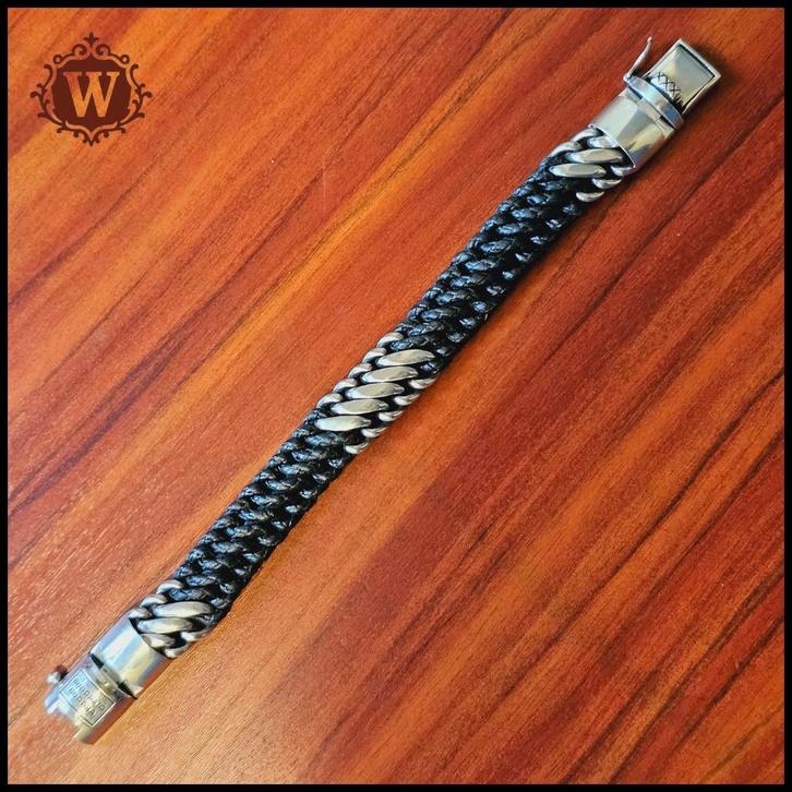 BEN MIX ZILVER MET LEER maat F     Buddha to Buddha armband, Sieraden, Tassen en Uiterlijk, Armbanden, Zo goed als nieuw, Leer