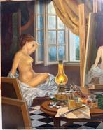 Hongaarse school, paneel, vrouwelijk naakt schildersatelier, Ophalen of Verzenden