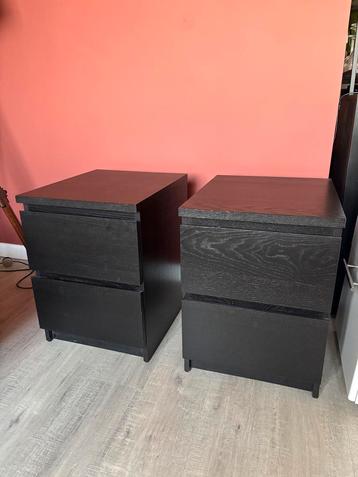 2 stuks MALM Ikea nachtkastjes zwartbruin