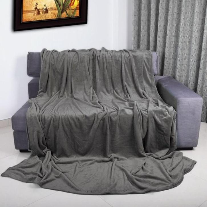 Knuffeldeken Donkergrijs - 240x220cm - Fleecedeken, Huis en Inrichting, Woonaccessoires | Plaids en Woondekens, Nieuw, Ophalen of Verzenden