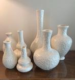 Zeven vintage vaasjes, Ophalen of Verzenden, Overige kleuren, Glas, Minder dan 50 cm