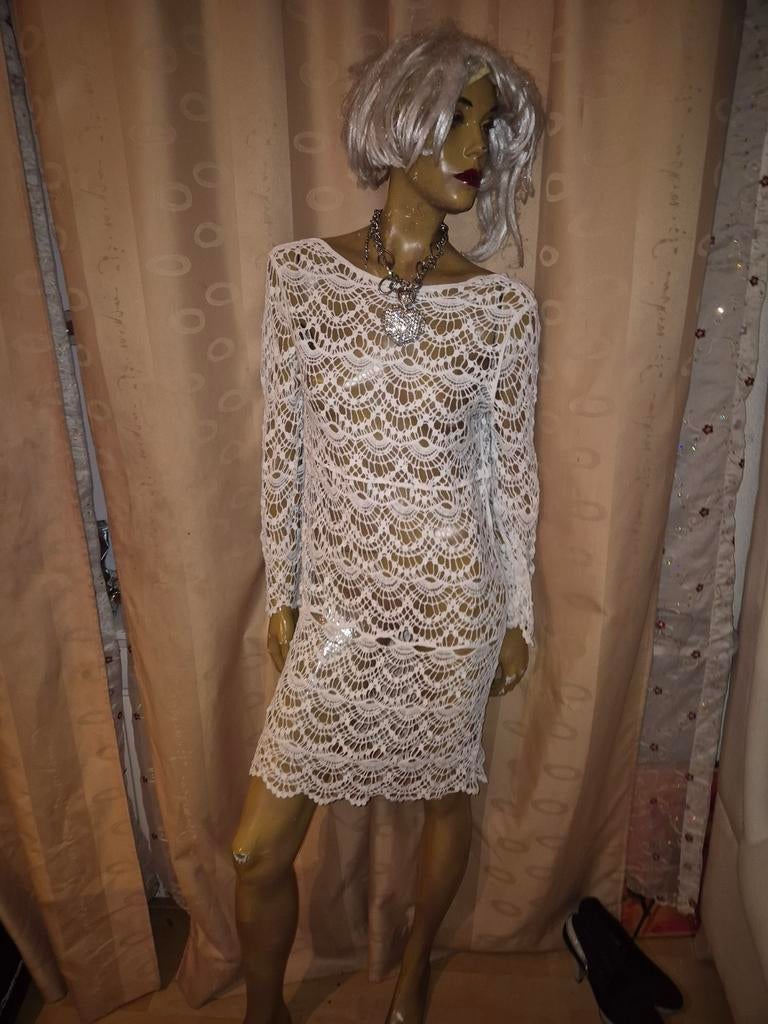 Prachtige Ibiza Gipsy Kant Jurk S/M, Kleding | Dames, Jurken, Zo goed als nieuw, Maat 36 (S), Wit, Boven de knie, Ophalen of Verzenden