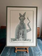 Twee Katten – Sfeervol Aquarel in Groene Houten Lijst, Ophalen of Verzenden