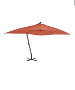 Zweefparasol met houten paal  terracottakleurig, nieuw, Ophalen of Verzenden, Nieuw, Zweefparasol