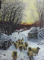 SCHAPEN IN DE SNEEUW-WINTERLANDSCHAP-SCHAAP-WILLY VAN BUYTEN, Antiek en Kunst, Kunst | Schilderijen | Klassiek, Ophalen